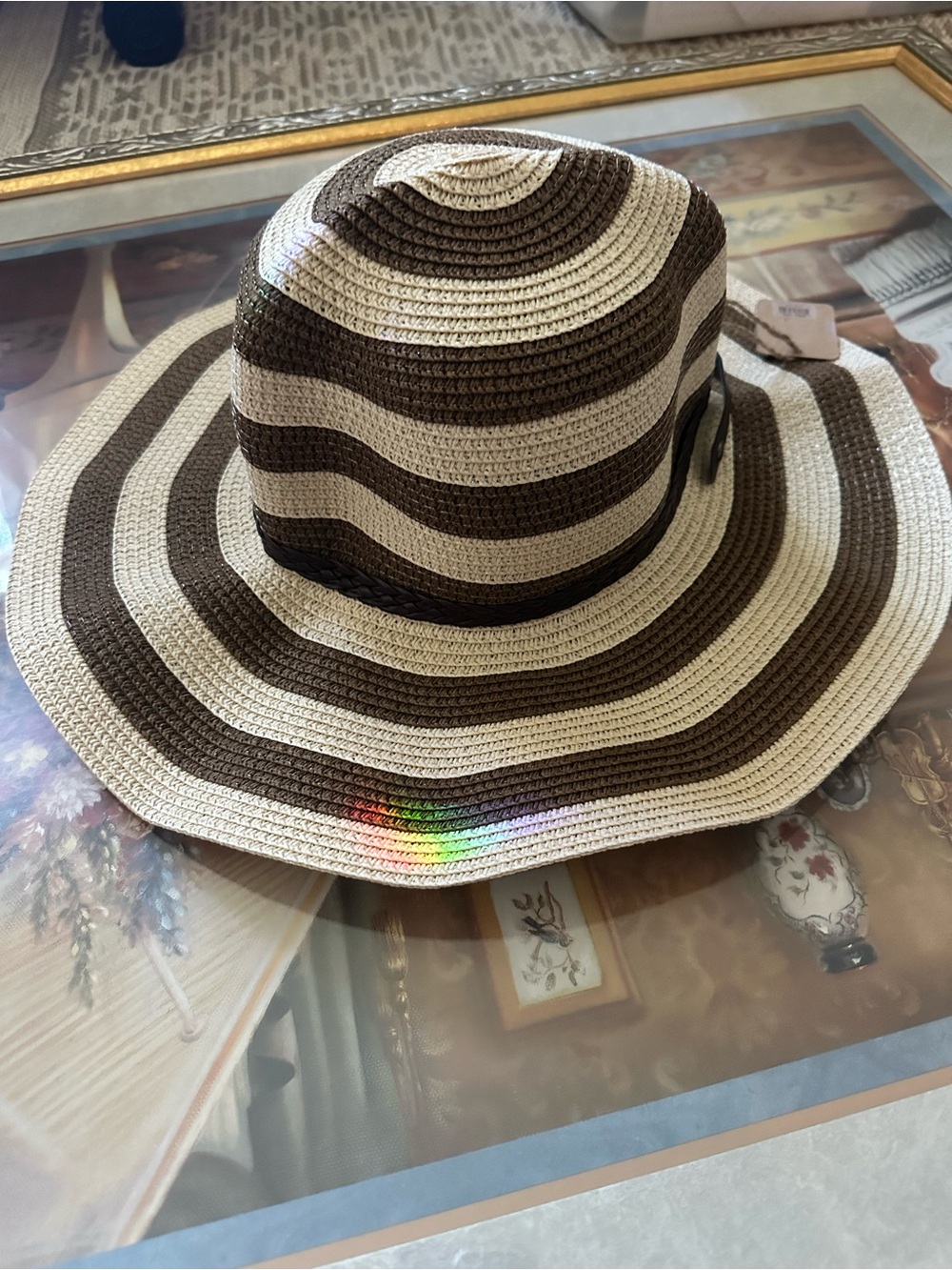 Sunlily Roll-n-Go Striped Brown Sun Hat | Gardening Outdoor Yardwork Hat